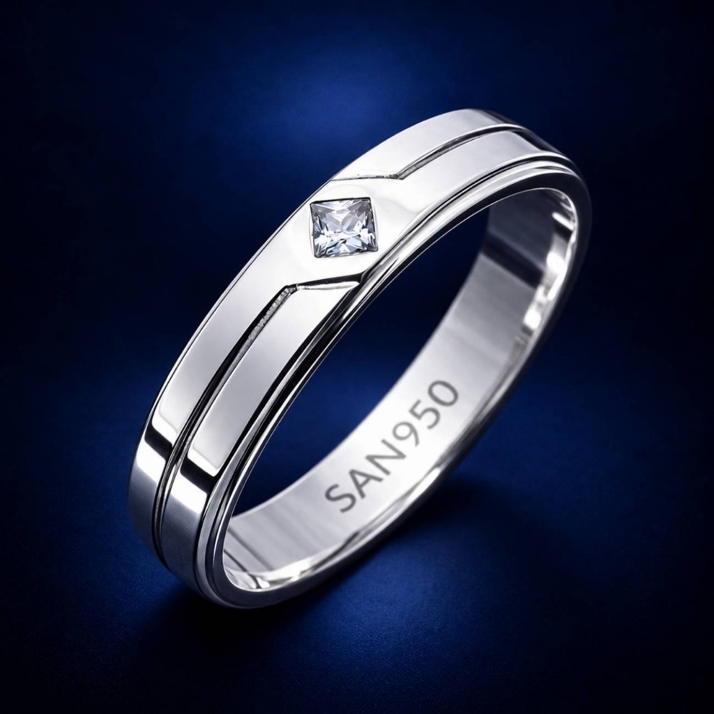 SAN950 Cincin Nikah Pria P54 | Perak 950 Palladium Platinum Emas Putih - Ring Custom Premium Handmad