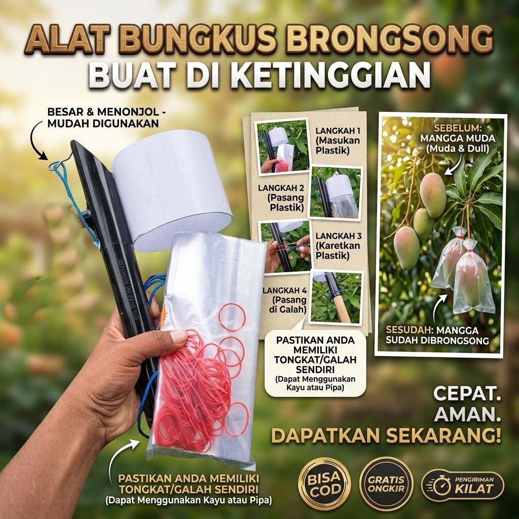 Alat Bungkus Brongsong brongkos buah di Ketinggian dengan Tongsil Galah Sendiri Praktis