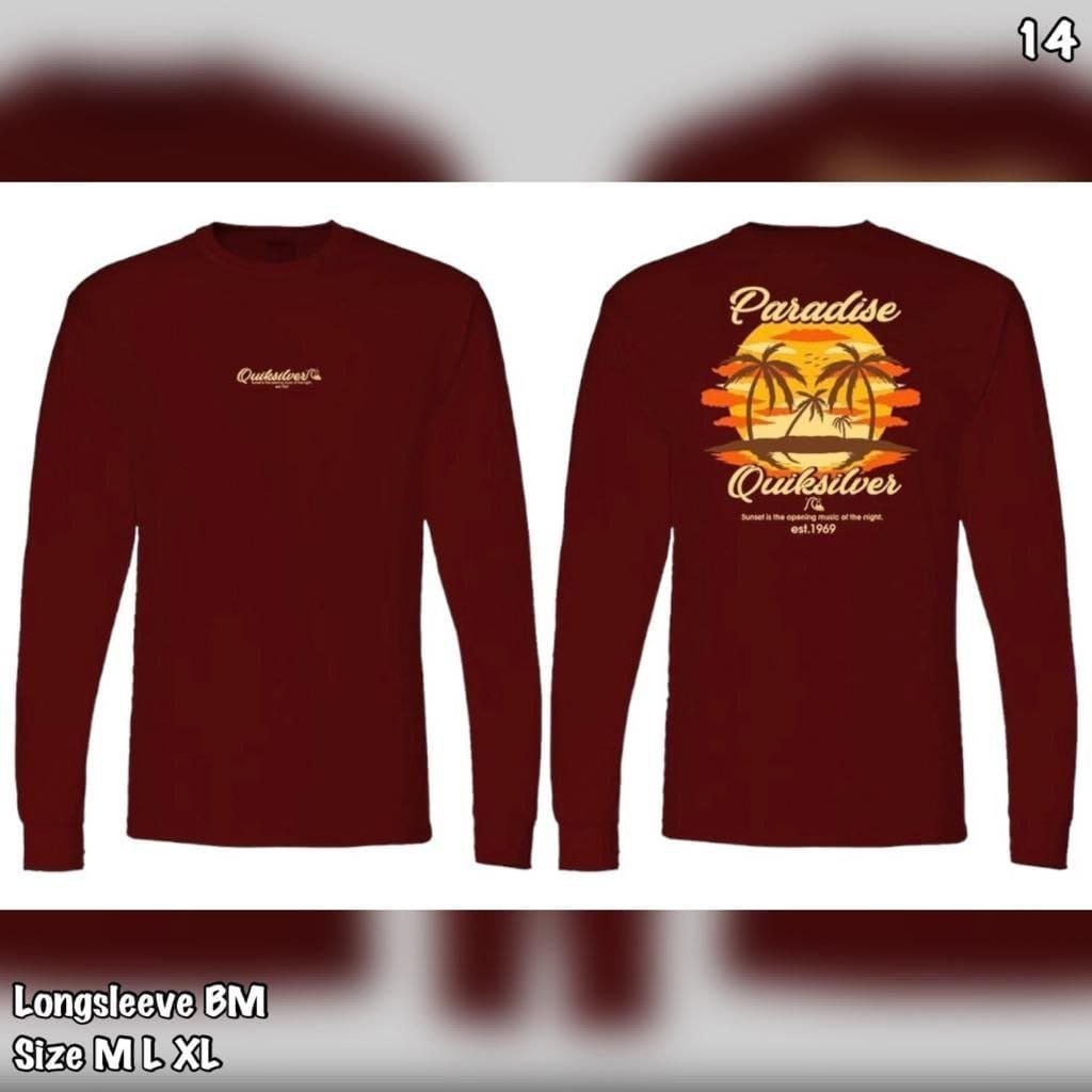 Kaos lengan panjang Quiksilver merah maron motif sunset Longsleeve Quiksilver Maron