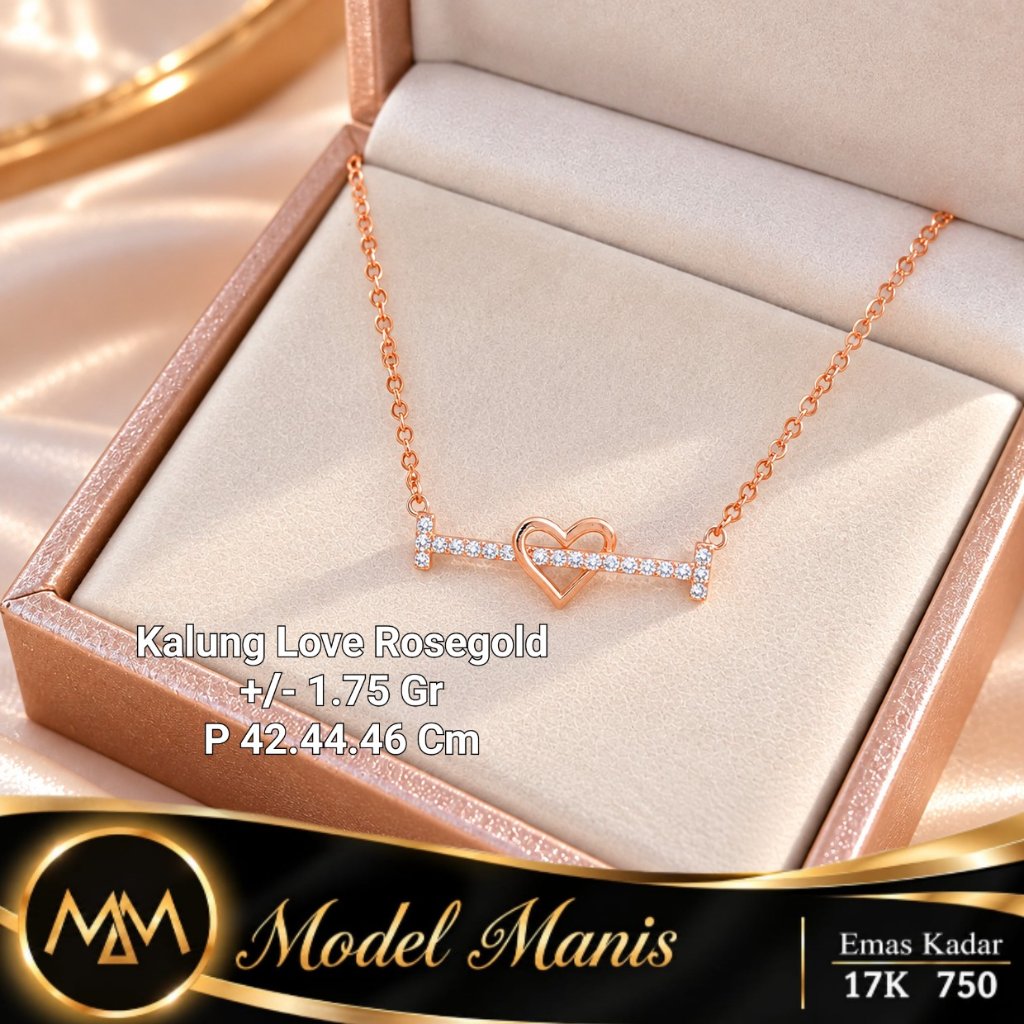Kalung T Love emas italy AU 750 kadar 18k