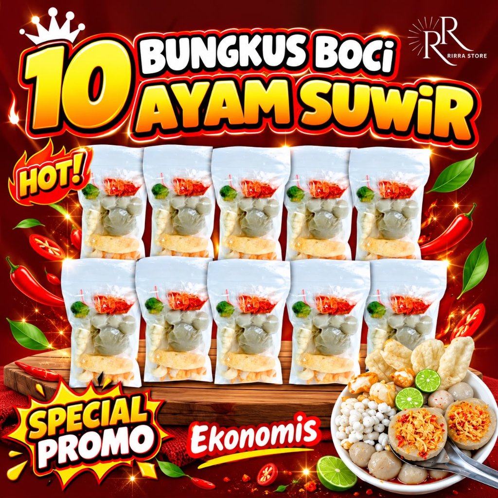 10 BUNGKUS BASO ACI AYAM SUWIR PEDAS PAKET USAHA Food Kaldu Instan Makanan Mie Kuah- EKONOMIS