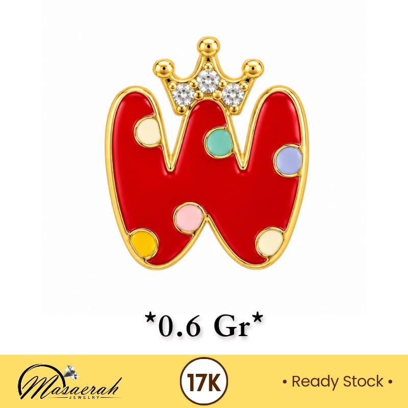 Liontin Huruf W Emas 17K - 0.6 Gram S2725