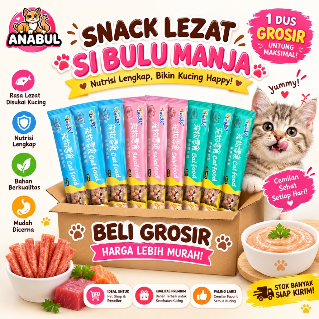 GROSIR PAKET 1 DUS - SNACK KUCING LIEBAO - Cemilan Penggemuk Kucing Cat Snack dalam Satu Paket No Po