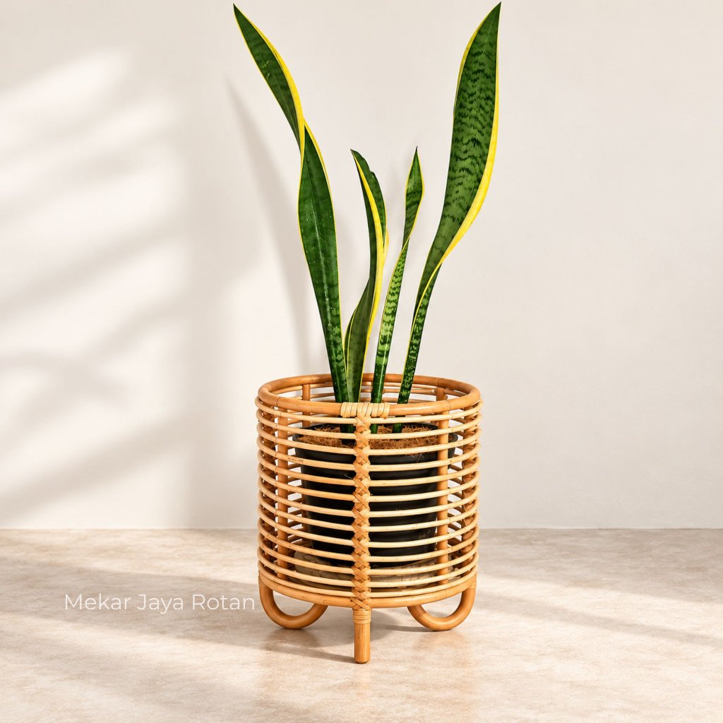 Standing Pot Bunga Rotan Alami/ Keranjang Anyaman Cover Pot Rotan