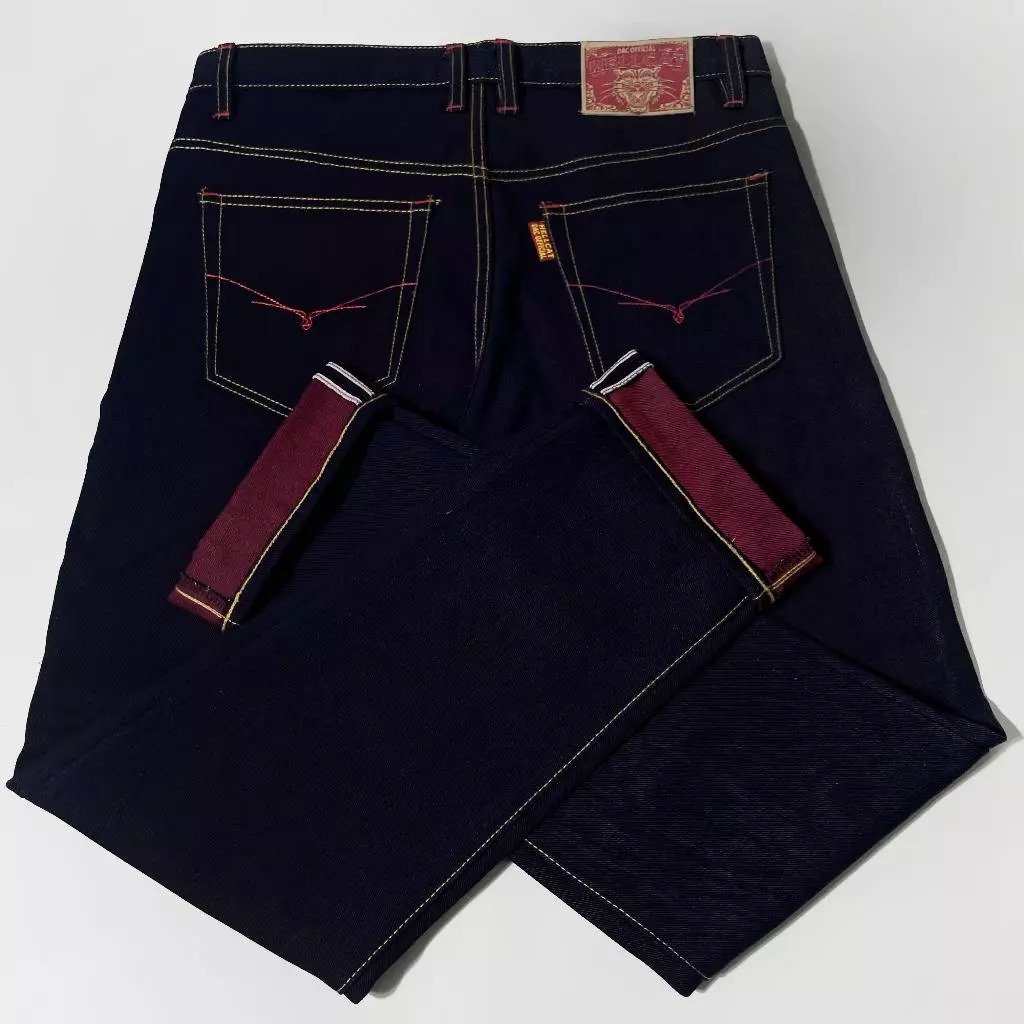 PROMO DISKON CELANA DENIM SELVEDGE 15 OZ ART HEELCAT SANFORIZED WEFT X MAROON ACCENT SELVEDGE WEFT M