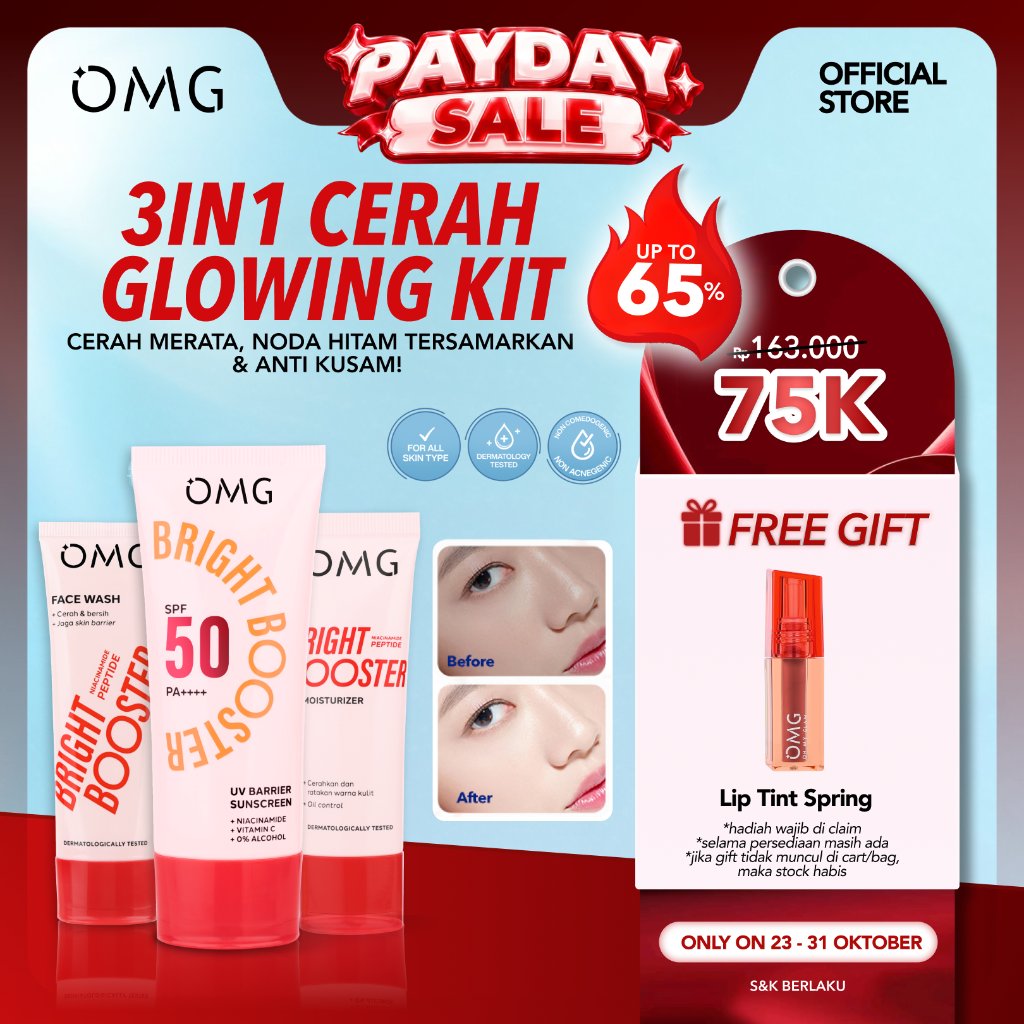 [BEST SELLER] OMG Paket Cerah Glowing - Bright Booster Series Glow Kit - Paket Hemat Tone Up (Facewa