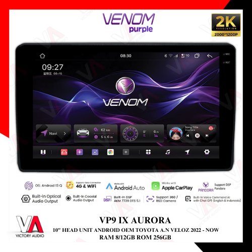 Head Unit Android 10 INCH RAM 8/12 ROM 256GB VENOM Purple VP9 IX AURORA OEM Toyota All New Avanza Ve