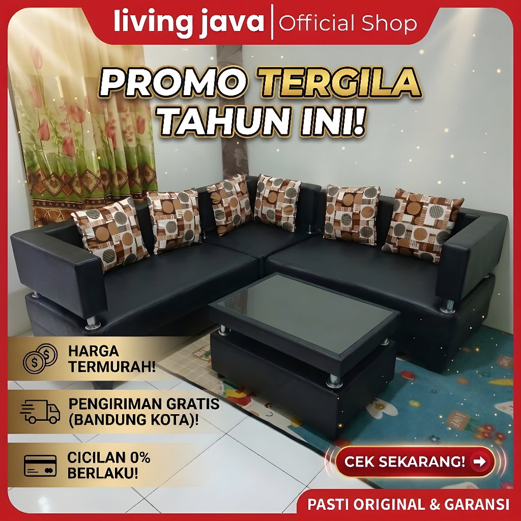 SOFA L MINIMALIS MODERN SET MEJA TAMU + BANTAL [KHUSUS BANDUNG]