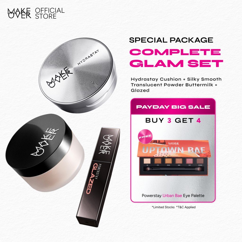 [PAKET HEMAT] MAKE OVER Complete Glam Set: Hydrastay Prismatic Glass Cushion + Silky Smooth Transluc