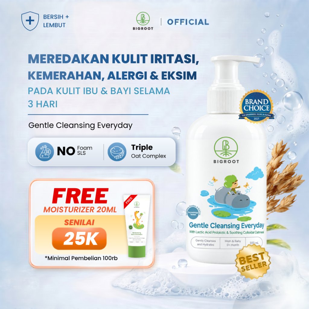 Bigroot Gentle Cleansing Everyday Body Wash and Shampoo  | Mengurangi Iritasi, Kemerahan, Alergi dan