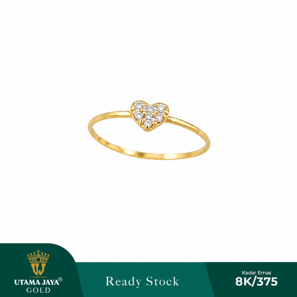 Cincin Emas Model Love Permata Putih Minimalis 375/8K