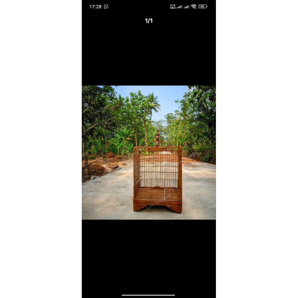 sangkar burung oval bahan kayu jati jeruji bambu