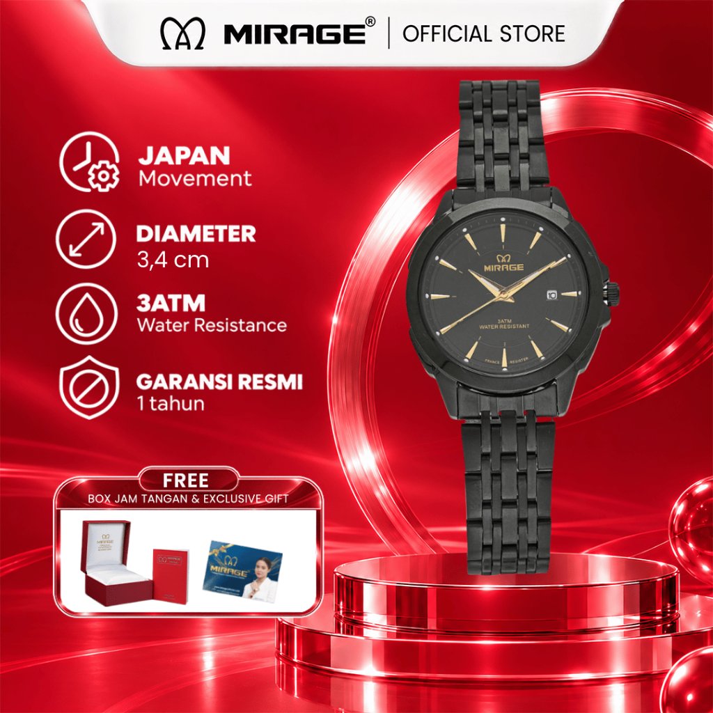 Mirage Jam Tangan Original Wanita Analog 8833 L Full Black Original Stainless