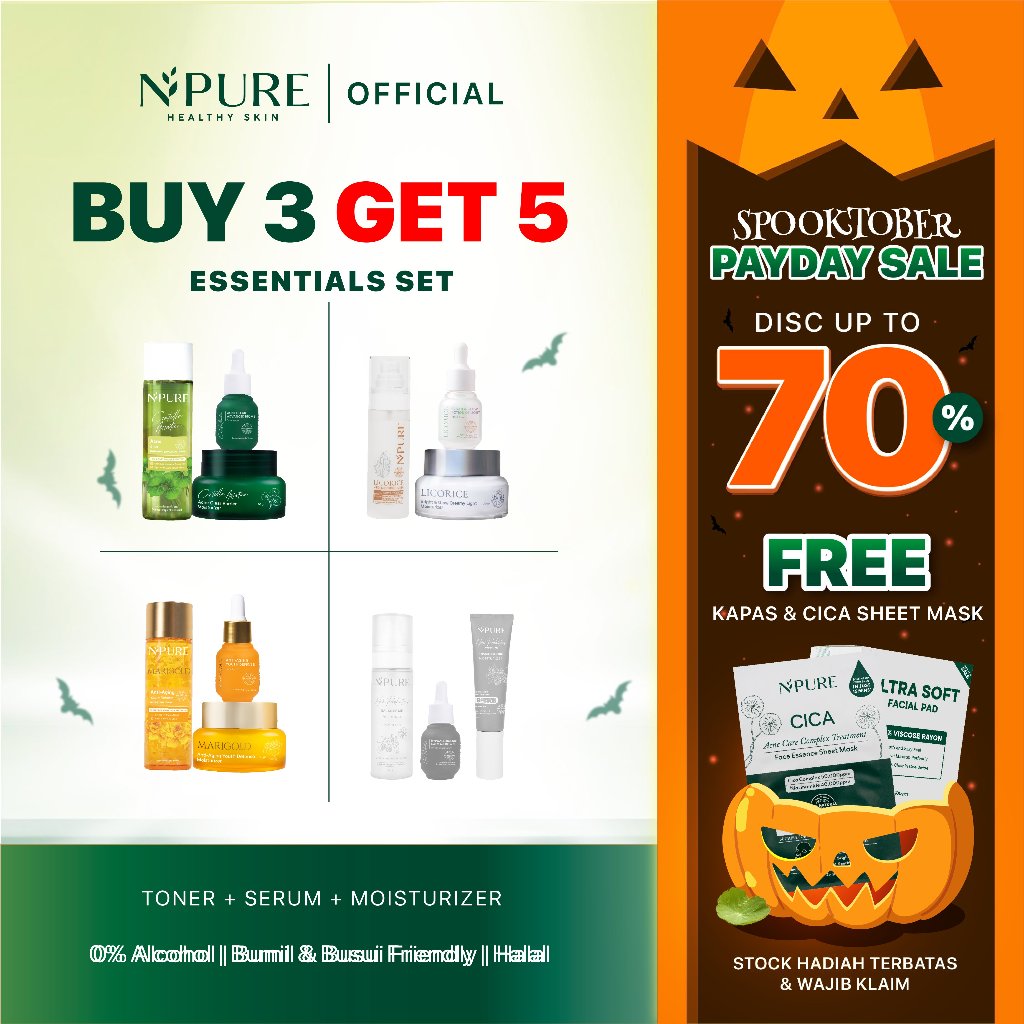 [BUY 3 GET 5] NPURE ESSENTIALS SET - Toner + Serum + Moisturizer - Cica Acne Care / Licorice Mencera