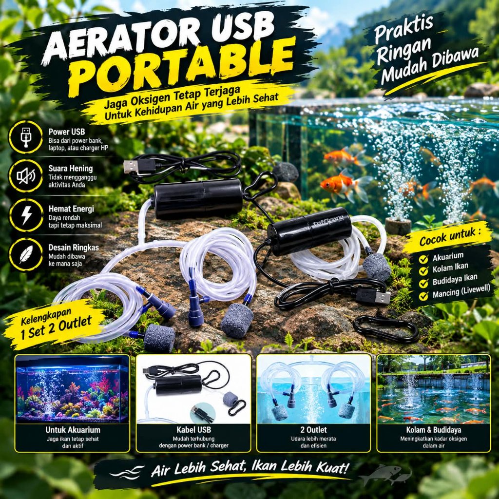 aerator usb power Bank aerator gelembung udara aquarium mancing pump