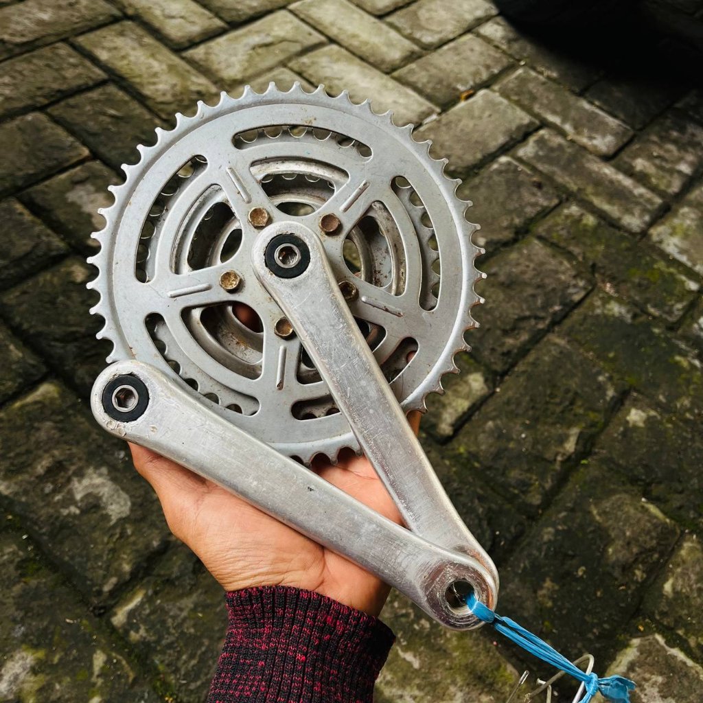 Crank set sepeda jadul triple chainring vintage balap jadul 48-38-28T full alloy bekas pemakaian nor