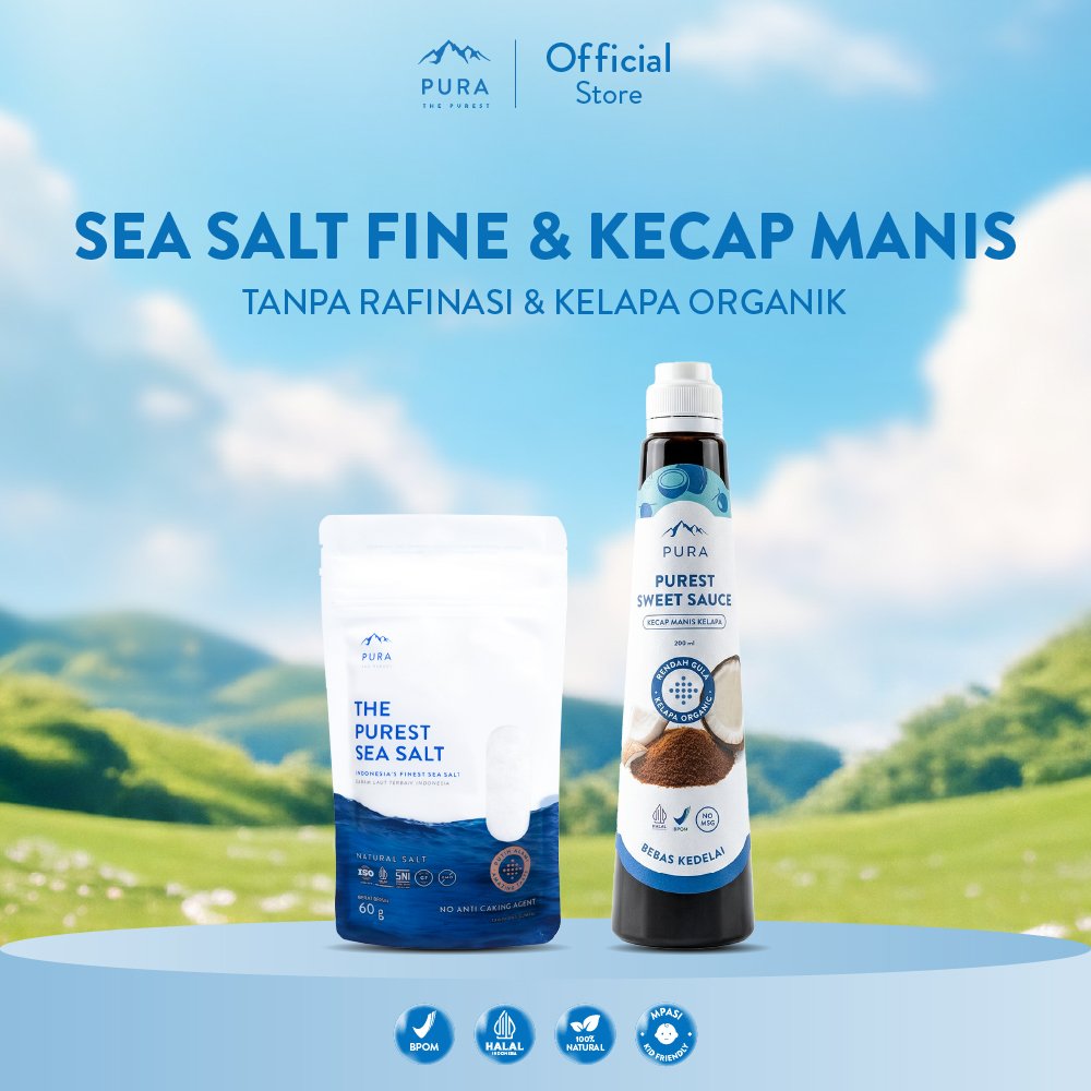 Pura Sea Salt Fine 60gr + Kecap Manis Organik 200ml [2PCS] Garam Laut Halus Natural Rendah Natrium S