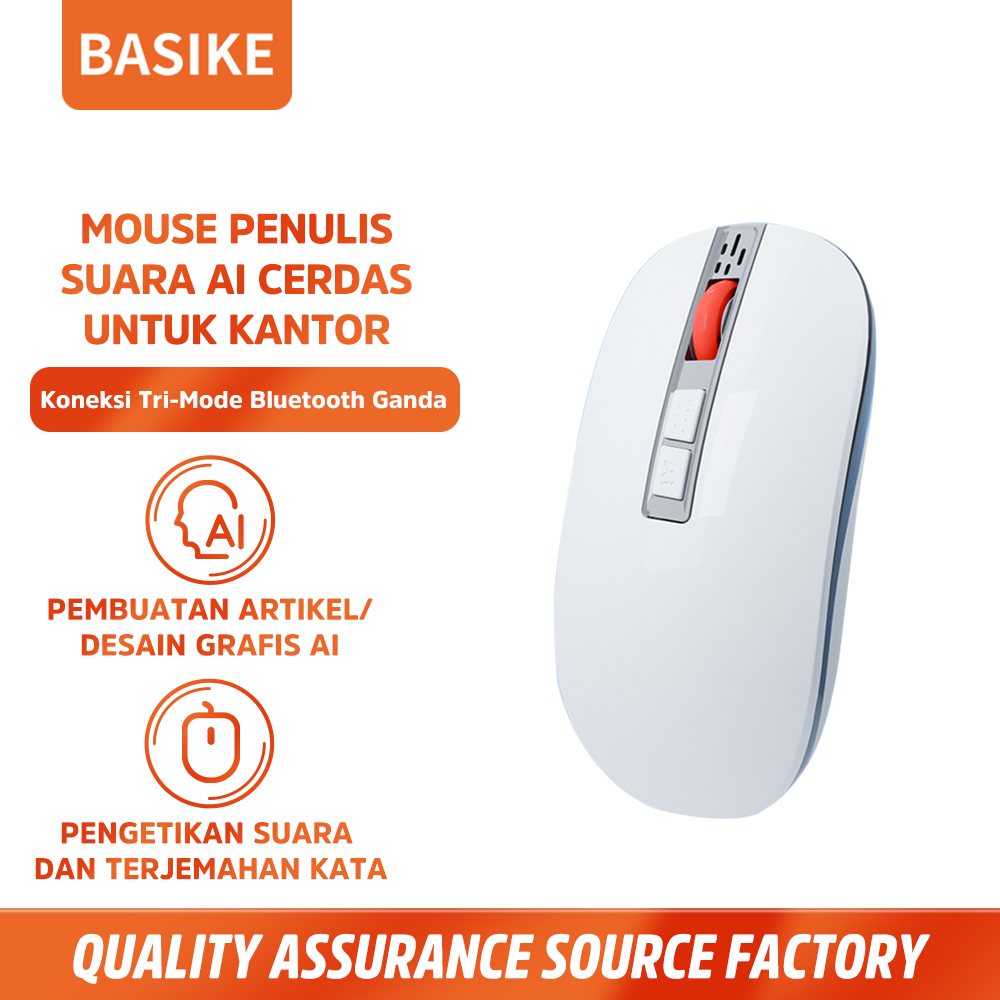 BASIKE AI Mouse Wireless Bluetooth Gaming Penulis Suara Kantor Silent Mini untuk PC Laptop Tablet