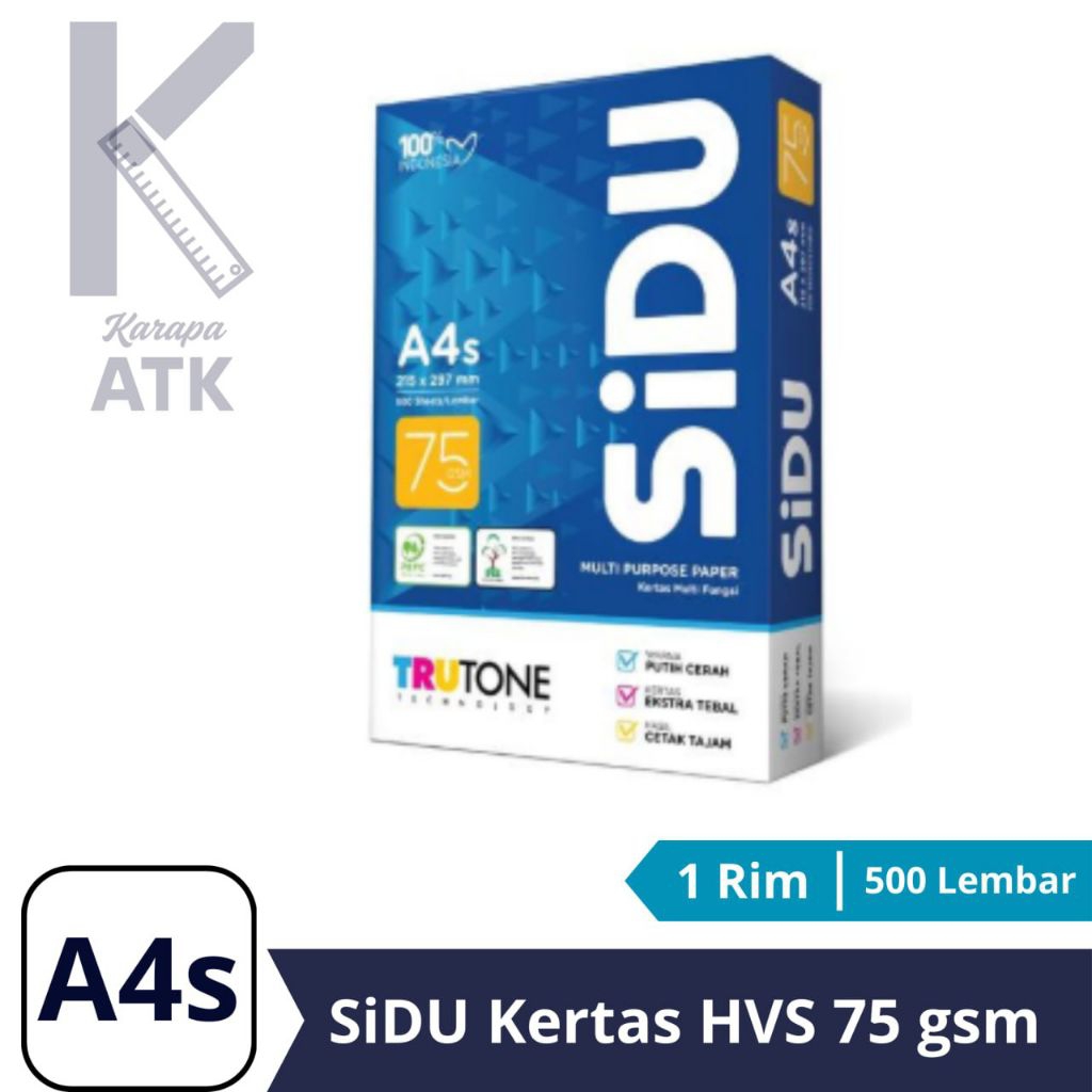 

[500 LEMBAR / 1 RIM] Kertas HVS A4s Sinar Dunia, Kertas HVS Putih SIDU