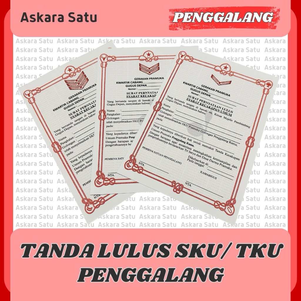 

Tanda Lulus TKU/ SKU Penggalang. Sertifikat/ Piagam Penghargaan/ Piagam Pramuka/ Sertifikat Pramuka