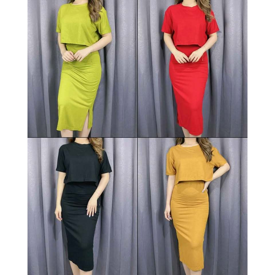 SETELAN Rok Span Crop Top Satu SET Highwaist Skirt One Fashion