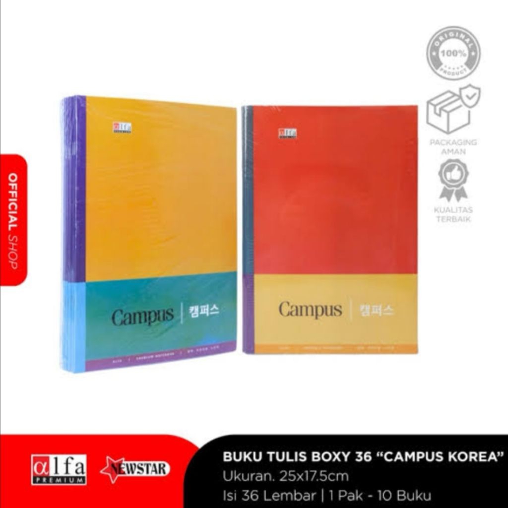 

1 Pack Buku Tulis Besar / Panjang / Boxy Alfa Campus 36 Lembar - Ukuran B5 (isi 10 Buku)