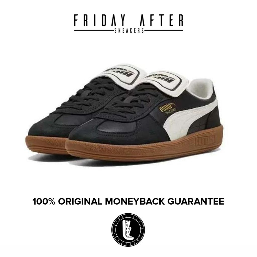 Sepatu Sneakers Pria Wanita Puma Palermo Premium Black Warm White Original Resmi