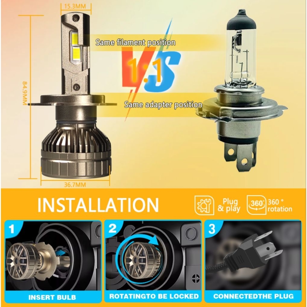 LAMPU MOBIL H4 / H11.GT LIGHT LED GT5 HIGH POWER 180 WATT .GARANSI 1 TAHUN