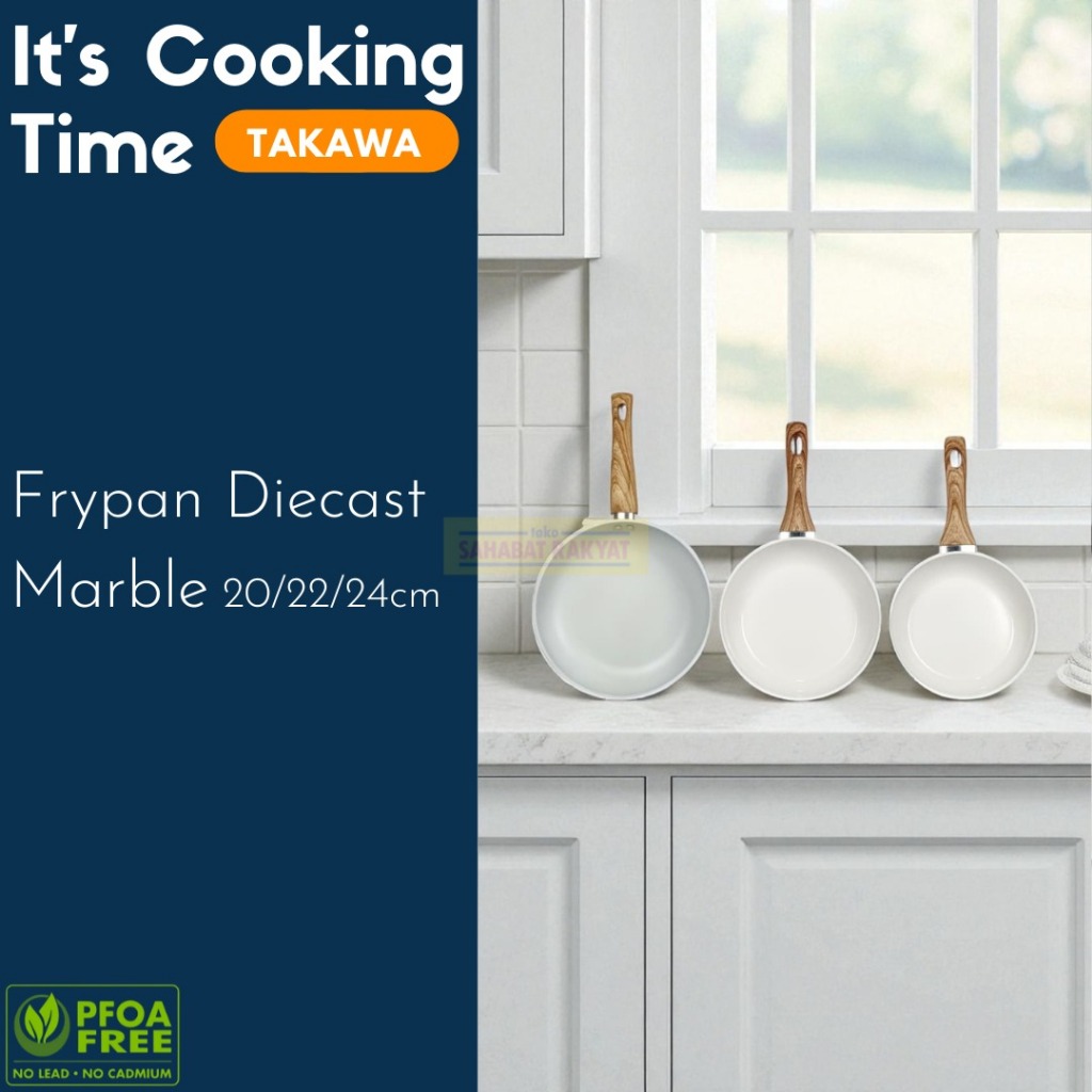 Frypan Discast Marble Bebas PFOA Frypan Induksi/Listrik/Keramik/Gas Takawa 20/22/24cm