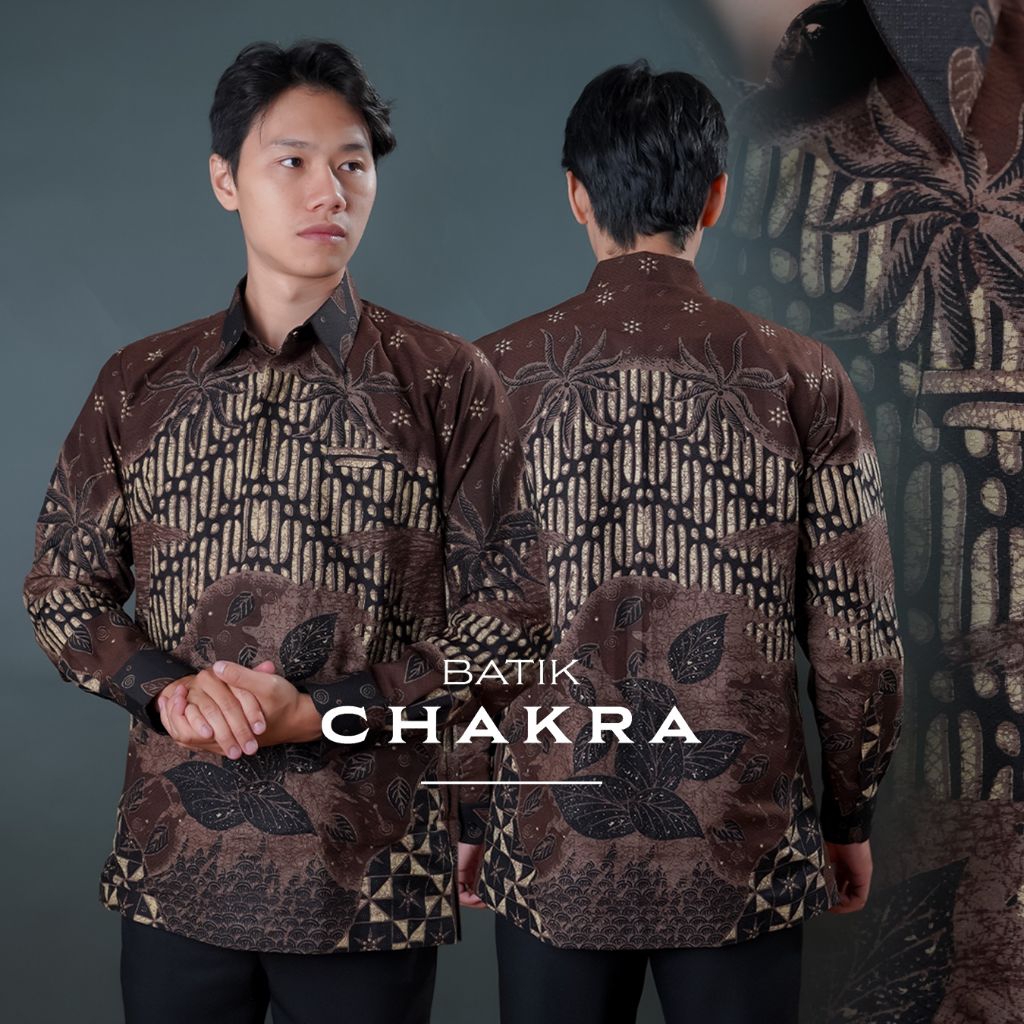 Kemeja batik pria COKLAT lengan panjang bahan doby lapis furing motif terbaru