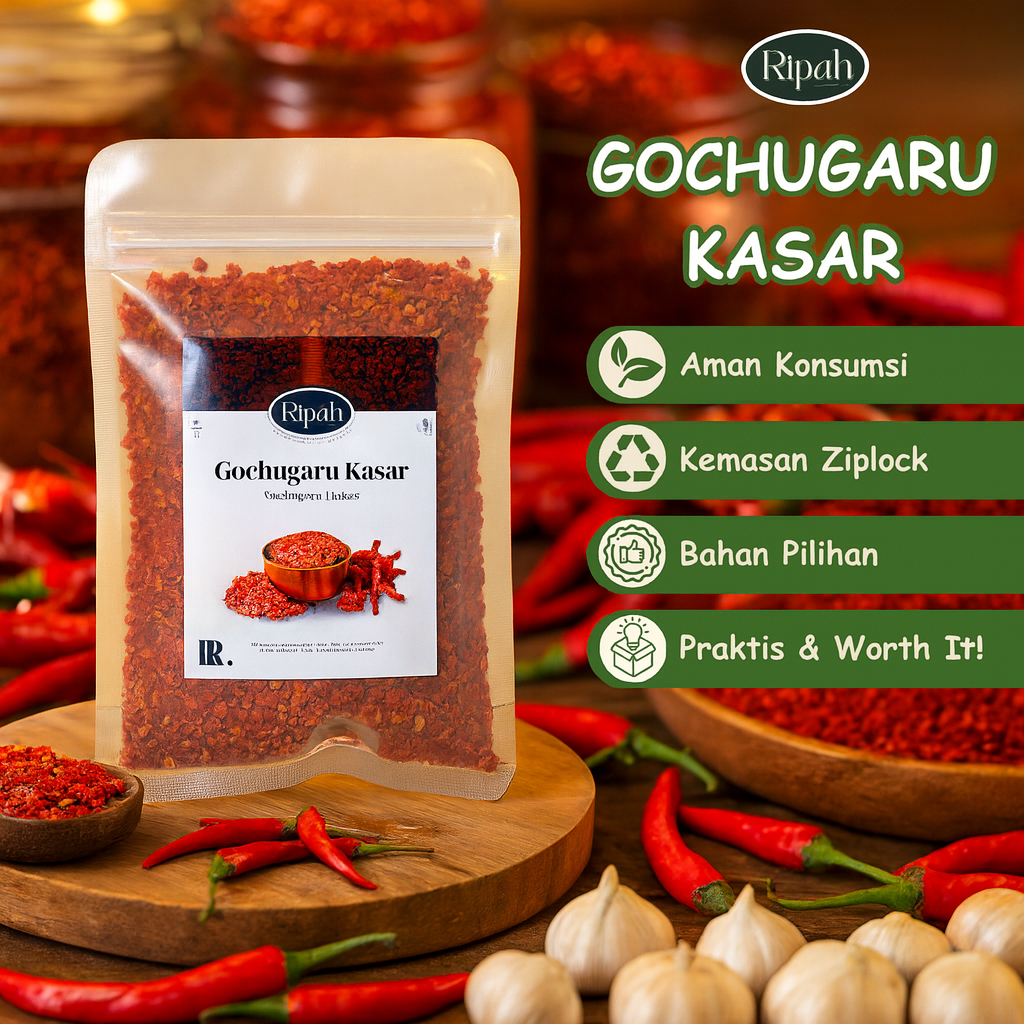 

Gochugaru Cabe Bubuk Kasar Korea Kimchi Halal 30 Gr / Ripah Rempah Premium