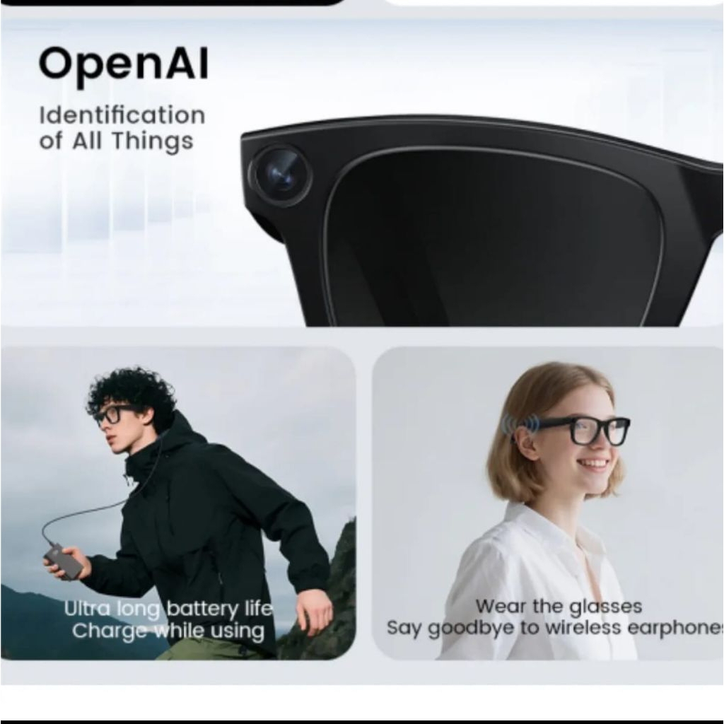 Smart Glasses AI Mode Kacamata Fotografi Langkah Kalori Recording Video Camera Wifi