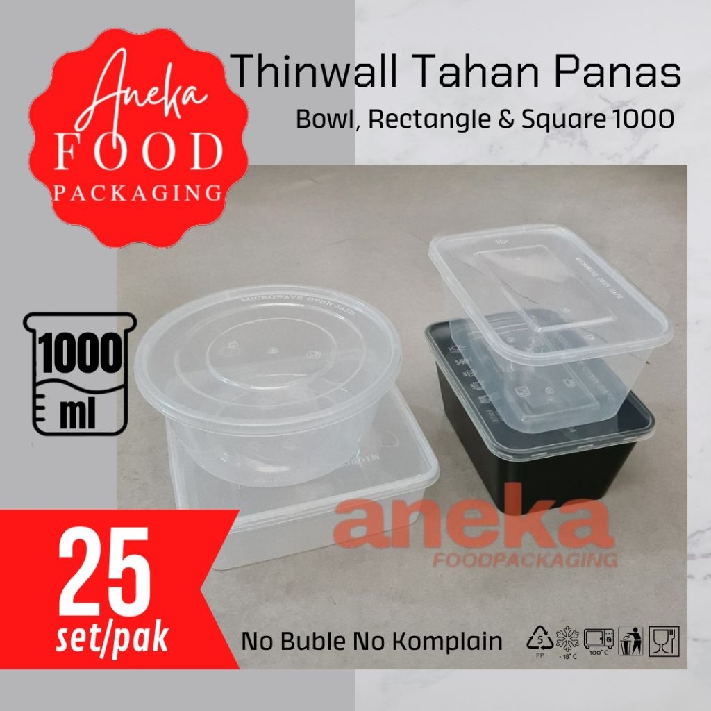 25set- Thinwall 1000ml RECTANGLE, BOWL & SQUARE wadah plastik REC 1000 SQ mangkok kotak persegi cont
