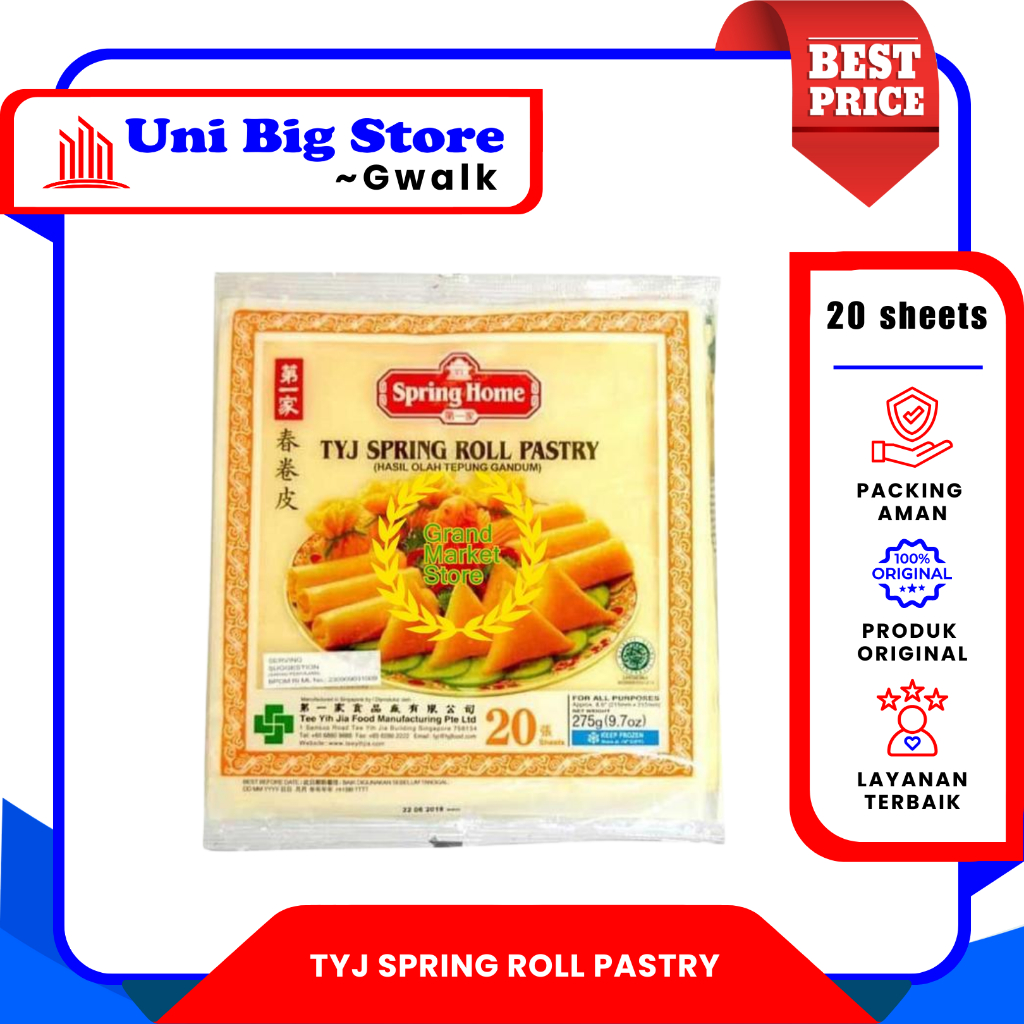 

TYJ SPRING HOME ROLL PASTRY KULIT PANGSIT LUMPIA 8.5 INCH - 20 sheets 275 gr