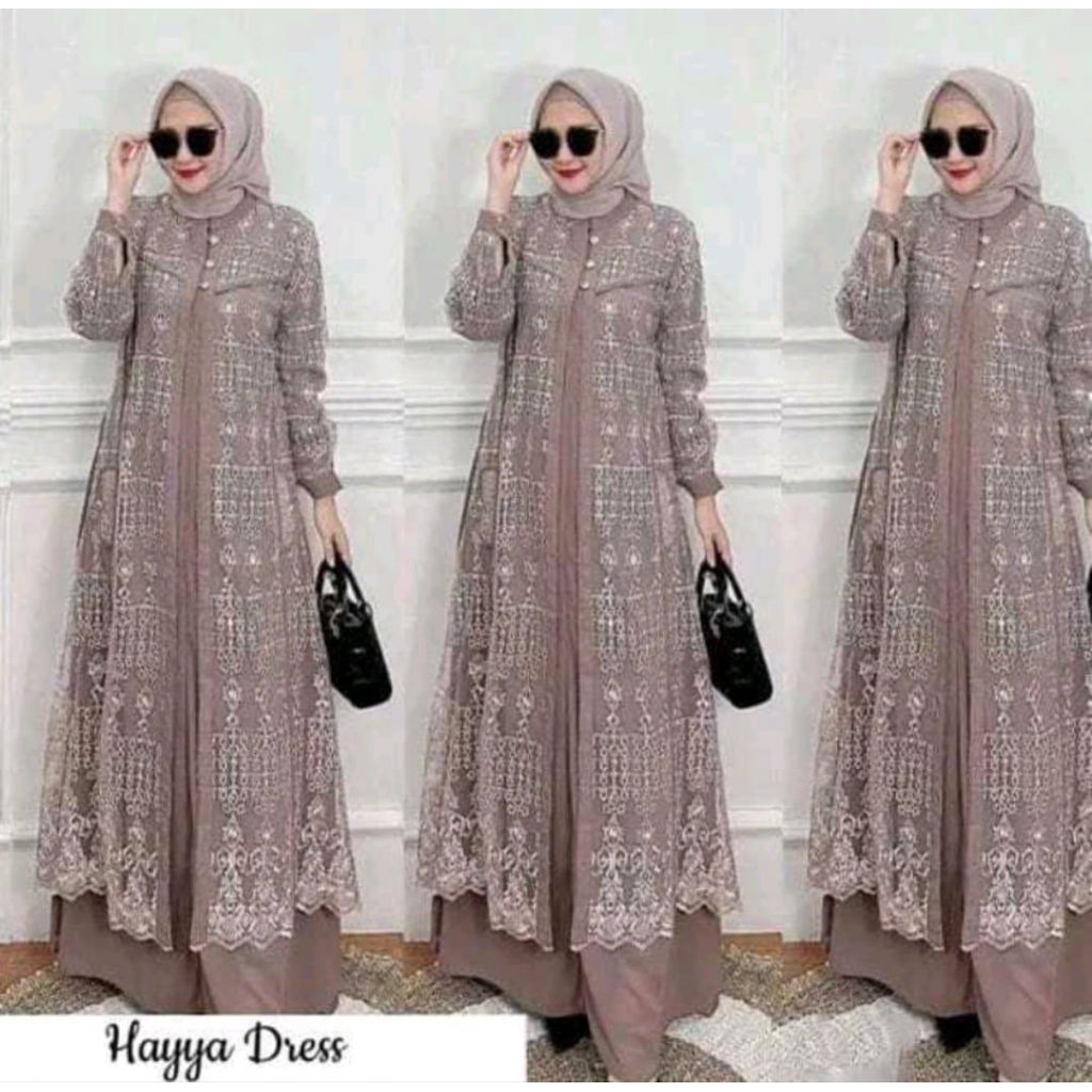 Hayya Dress Brukat Tulle Gamis Muslim Dress Muslim Gamis Syar'i