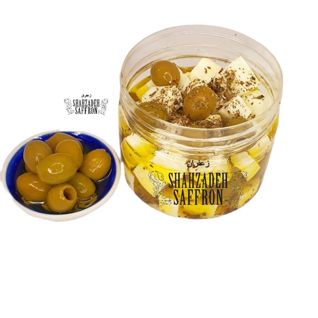 

Feta cheese in Olive oil with Green Olive and herbs No sugar No salt 250gr