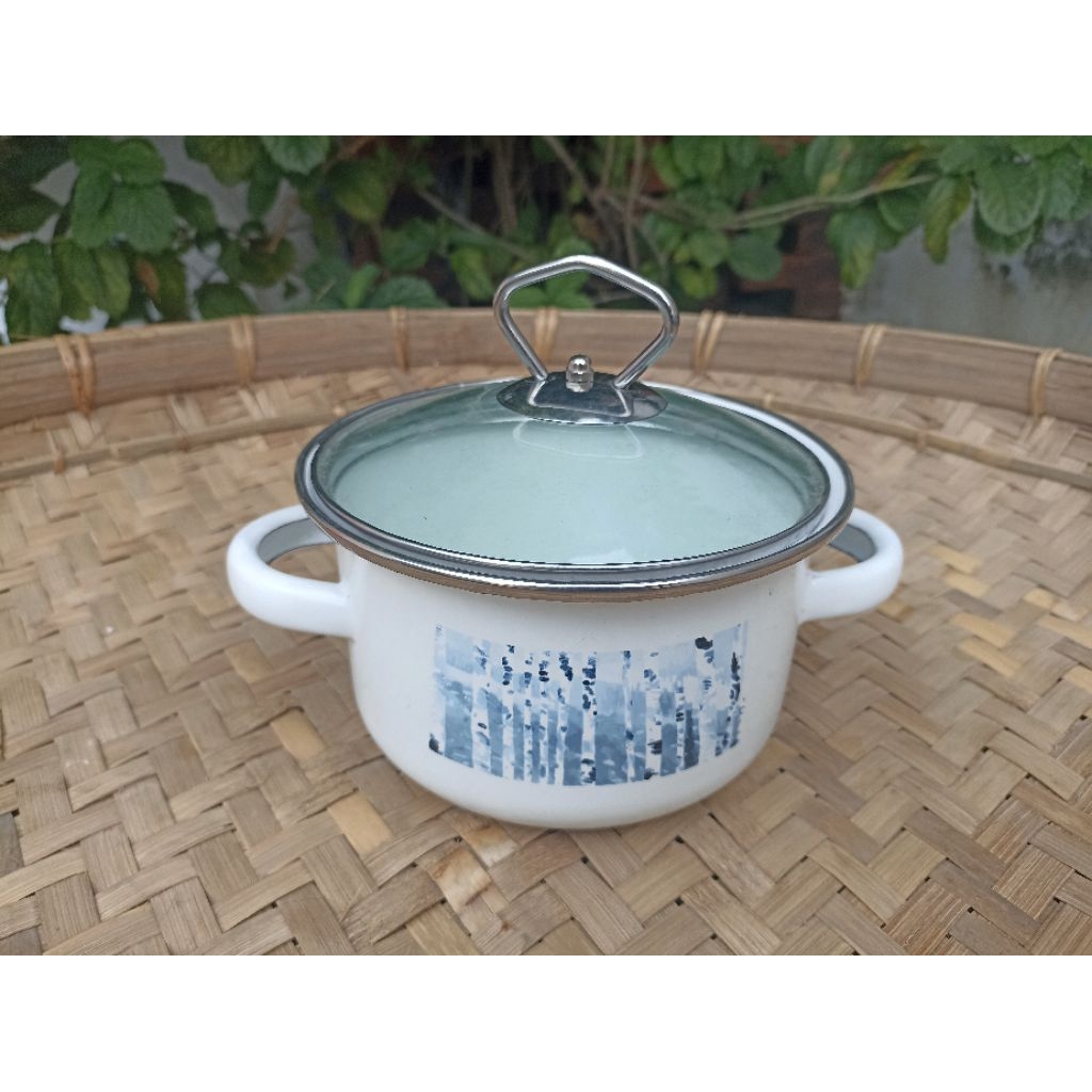 Panci Sayur Kecil 1,5 Liter 16 cm Enamel Tutup kaca