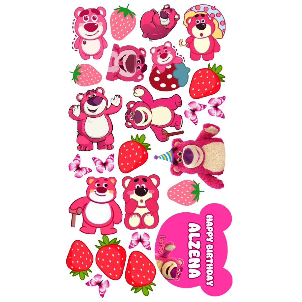 Lotso Topper cake dan hiasan snack tower gratis tambah nama usia dan foto