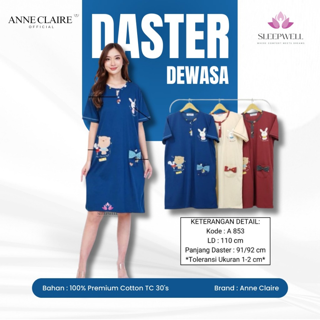SLEEPWELL | ANNE CLAIRE - Daster Lengan Pendek Dewasa ALLSIZE Baby Doll Baju Tdur Bahan Kaos Wanita