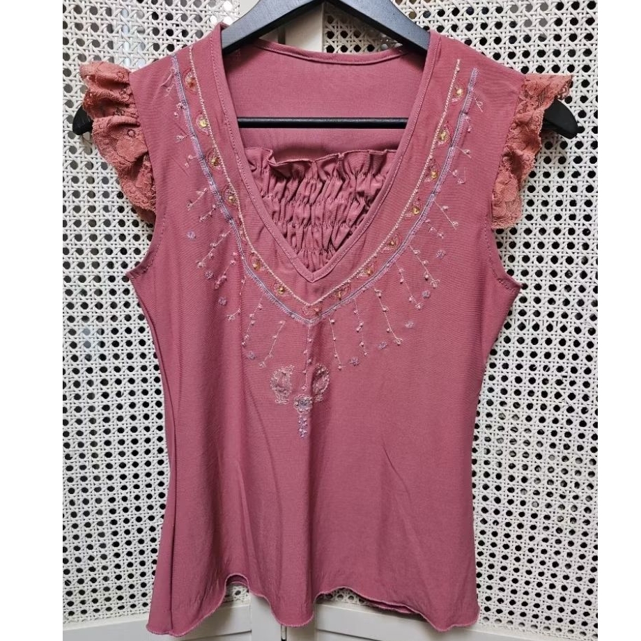 blus baju atasan dusty pink