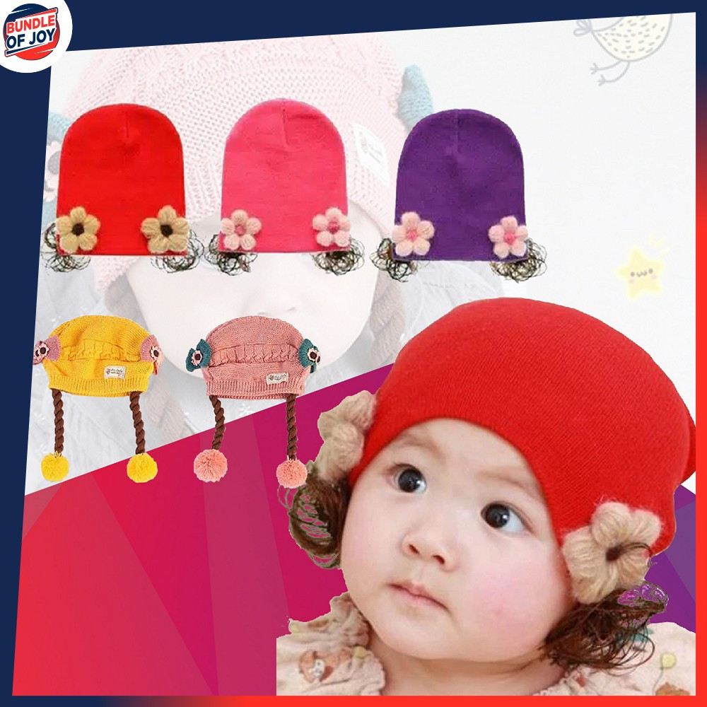 Baby Hat Kepang Rambut Palsu Kuncir 2 Anak Lucu / Topi Rambut Palsu Lucu Anak Model Tinggi / Kupluk 