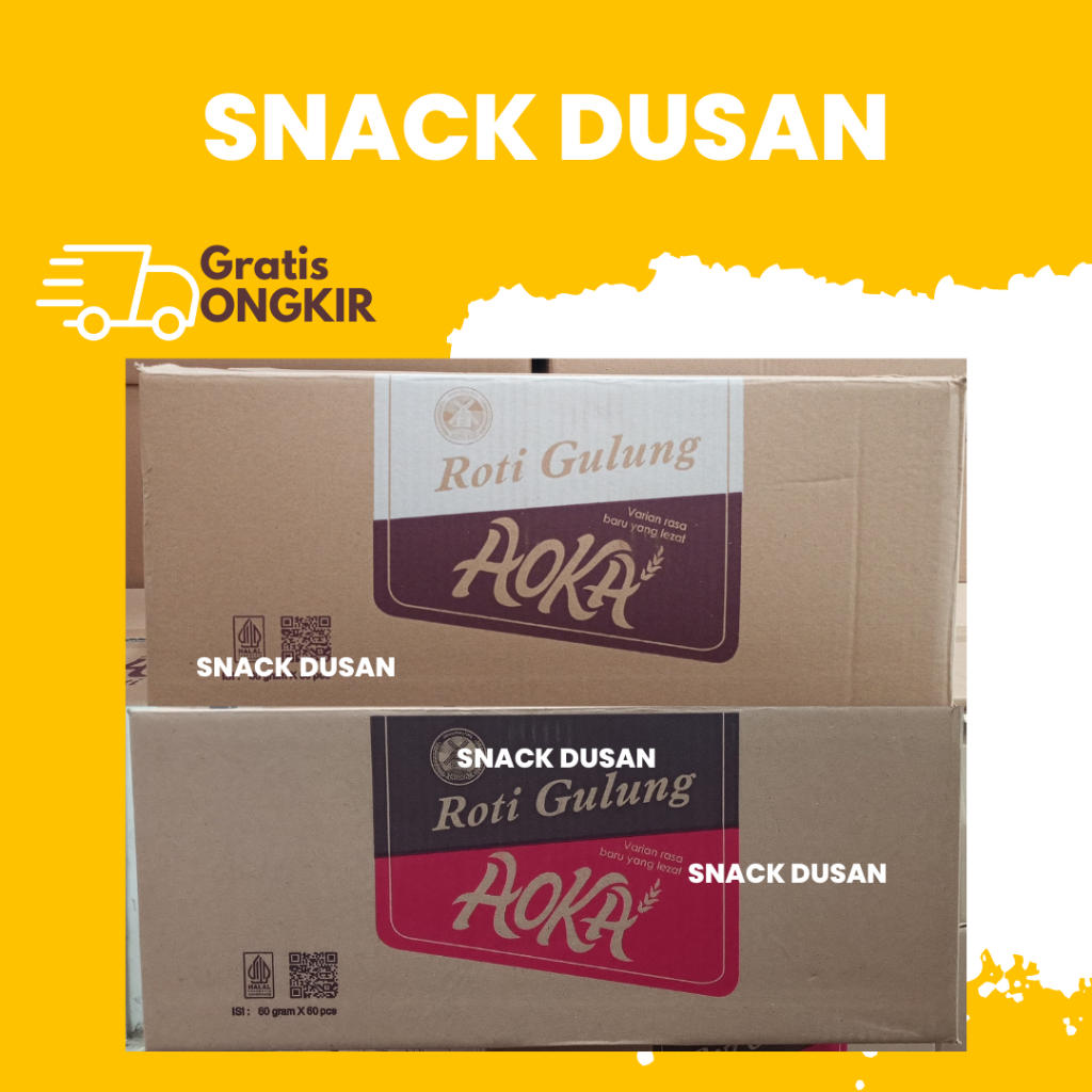 

[DUS] Roti Aoka Gulung Lembut Varian Keju dan Coklat 1 Dus Isi 60 Pcs / Roti Gulung