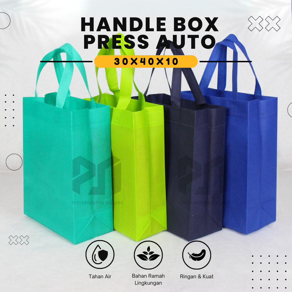 

HBPA 75GSM Tas Box Spunbond Goodie Bag Standing Handle Kuat Ukuran 25x35x10 28x12x30 Souvenir Promosi Murah Tebal Polos