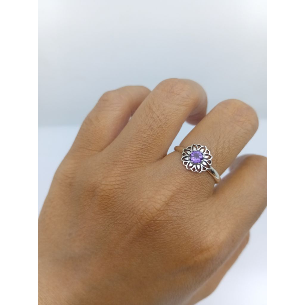 cincin perak wanita 925 sterling silver  motif bunga dengan permata natural