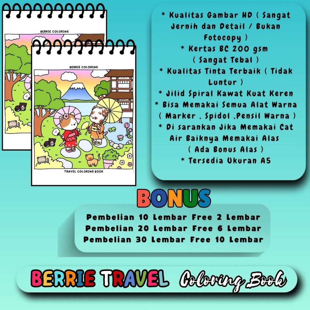 

Buku Mewarnai Tema BERRIE TRAVEL Coloring Book Murah Gambar Tema Keren Sudah HD Jelas Jernih Kertas Sangat Tebal 200 gsm