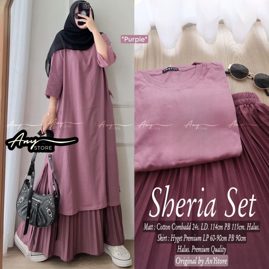 sheria set rok plisket - Mifea set tunik by any - setelan tunik mix rok plisket