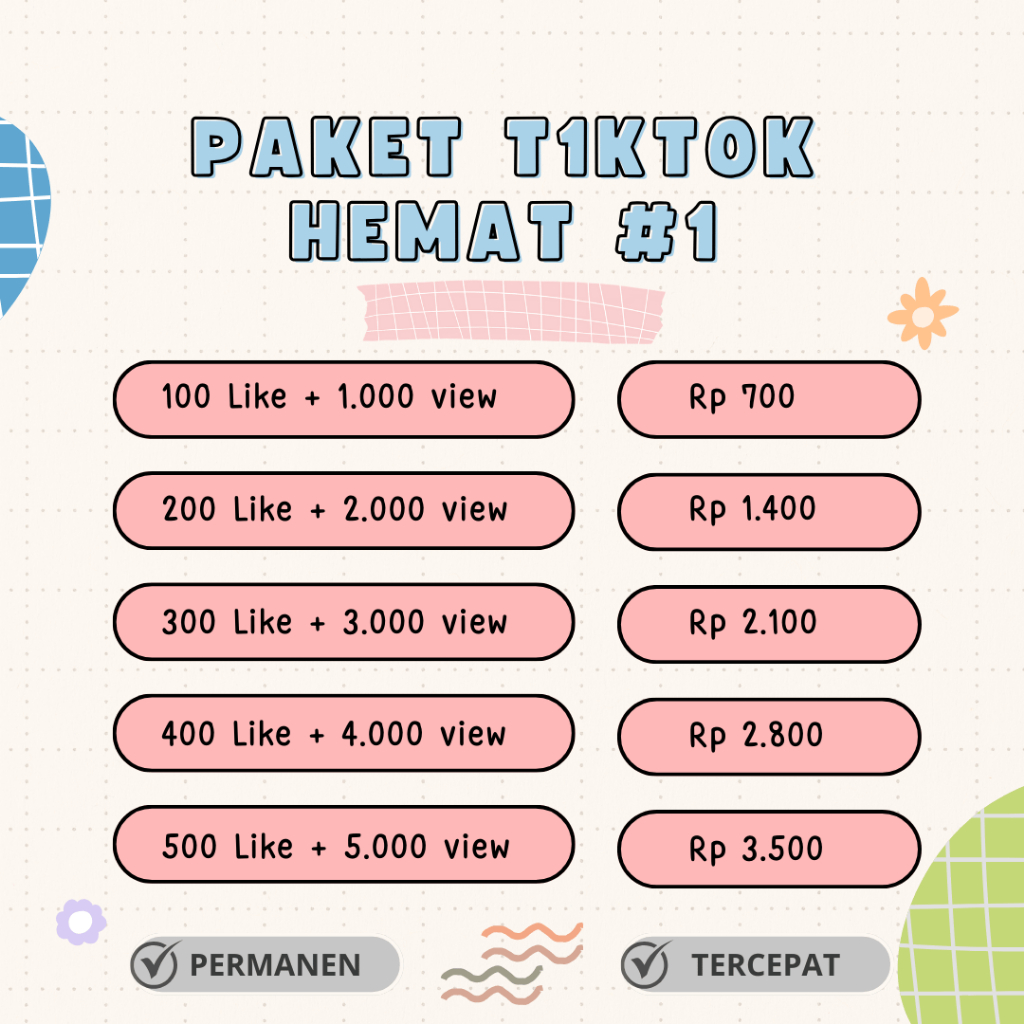 Paket Hemat TikTok Like & View | 100 Like + 1000 View Murah