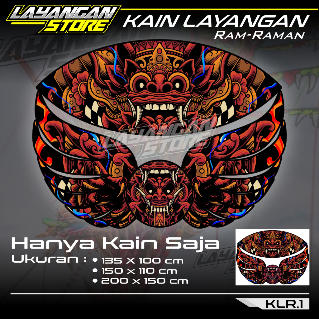 KAIN Layang-layang Ram Raman Full Printing High Quality Bahan Peles Satin/Kain Layangan Motif Barong