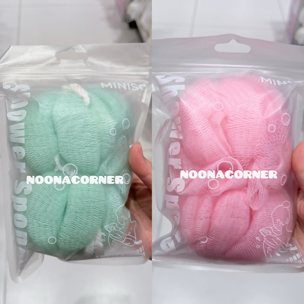 Miniso ‼️ Double Ball Shower Sponge / Spons Mandi Miniso Collections (Green / Pink)