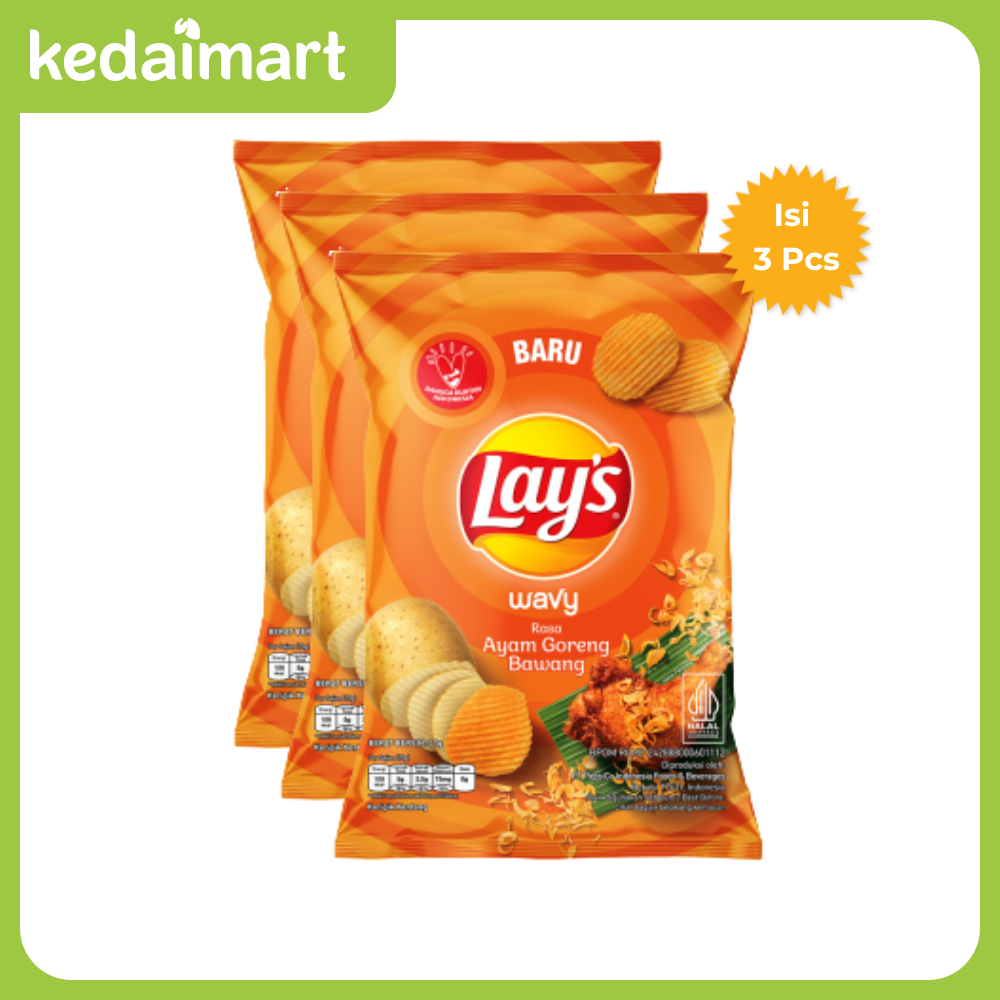 

Lays Wavy Keripik Kentang Rasa Ayam Goreng Bawang 31 Gram X 3 Pcs